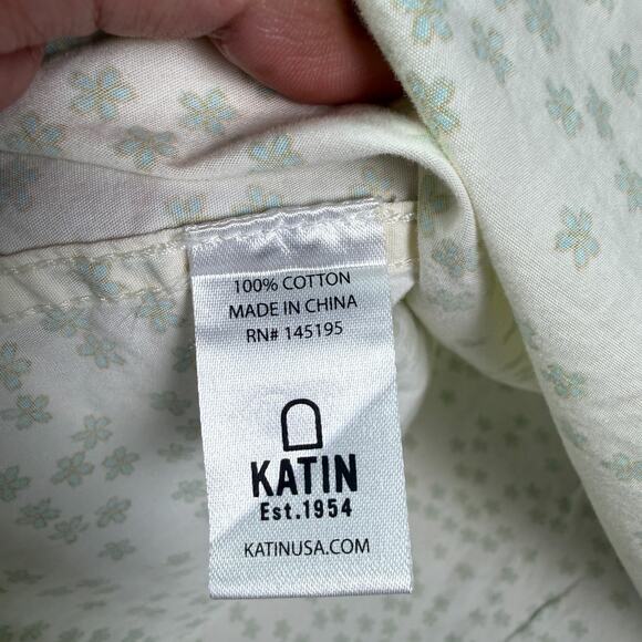 Katin Button Shirt Mens Large White Green Floral Short Sleeve Hawaiian Pocket - Picture 4 of 9